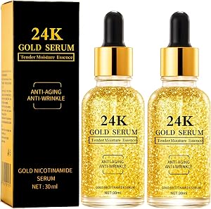 24K Gold Serum for Face, 2-Pack Anti-Aging Moisturizer with Vitamins, Collagen Booster Ser